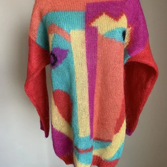 Vintage 80s Renee Tener For Jeanne Pierre Mohair Picasso Art Graphic Sweater M - Picture 4 of 12